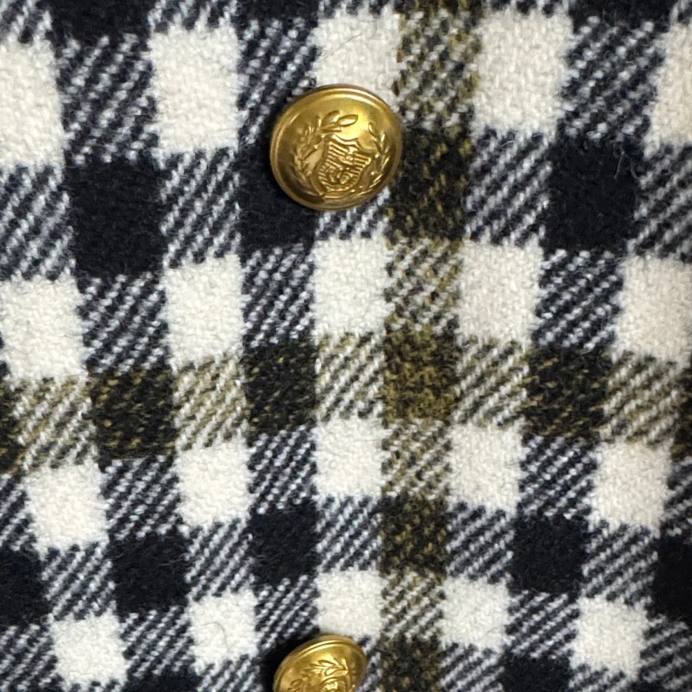 J. Crew Black, White, Olive Plaid Double-Breasted Pea Coat - Picture 6 of 9